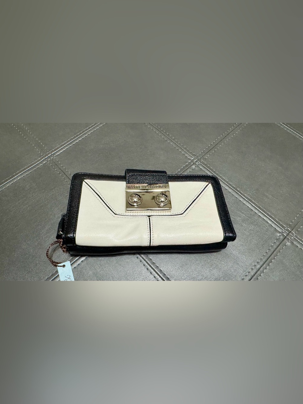 Kate Landry White/Cream and Black Leather Large Wallet with Silver Lock
